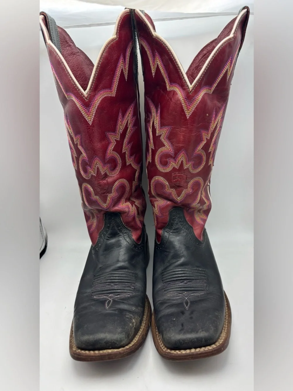 Ariat Western Boots Women 6C Red Black Leather Cowboy Rodeo Western - Picture 6 of 7